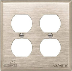 Cooper Wiring Devices - 2 Gang, 4-1/2 Inch Long, Standard Outlet Wall Plate - Duplex Outlet, White Bronze, Antimicrobial Copper - Makers Industrial Supply