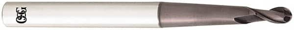 OSG - 3/32" Diam, 0.16" LOC, 2 Flute Solid Carbide Ball End Mill - TiAlN Finish, Single End, 3" OAL, 1/4" Shank Diam, Spiral Flute - Makers Industrial Supply