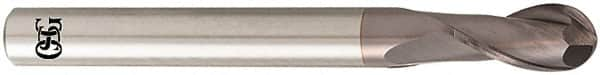 OSG - 3/32" Diam, 3/16" LOC, 2 Flute Solid Carbide Ball End Mill - TiAlN Finish, Single End, 2-1/2" OAL, 1/4" Shank Diam, Spiral Flute - Makers Industrial Supply