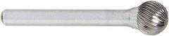 OSG - 3/16" Cut Diam, 1/4" Shank Diam, Ball Head Fluted Cut Burr - Carbide, 3/16" LOC, 2" OAL - Makers Industrial Supply