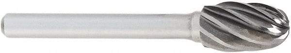 OSG - 3/8" Cut Diam, 1/4" Shank Diam, Oval Head Fluted Cut Burr - Carbide, Radius End, 5/8" LOC, 2" OAL - Makers Industrial Supply