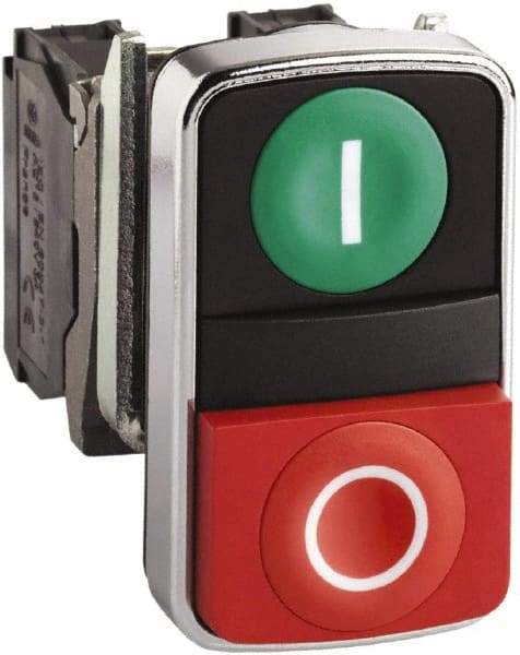 Schneider Electric - 22mm Mount Hole, Flush, Pushbutton Switch Only - Rectangle, Green and Red Pushbutton, Nonilluminated, Momentary (MO), On-Off, Shock and Vibration Resistant - Makers Industrial Supply