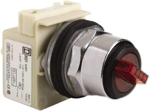 Square D - 30mm Mount Hole, 2 Position, Selector Switch Only - Red, Maintained (MA), Illuminated - Makers Industrial Supply