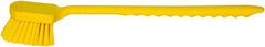 PRO-SOURCE - 1-3/4" Bristle Length, Plastic Utility Scrub Brush - 4-1/2" Long x 3-3/4" Wide Head, 20" OAL, Long Handle, Yellow, Foam Block - Makers Industrial Supply