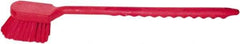 PRO-SOURCE - 1-3/4" Bristle Length, Plastic Utility Scrub Brush - 4-1/2" Long x 3-3/4" Wide Head, 20" OAL, Long Handle, Red, Foam Block - Makers Industrial Supply