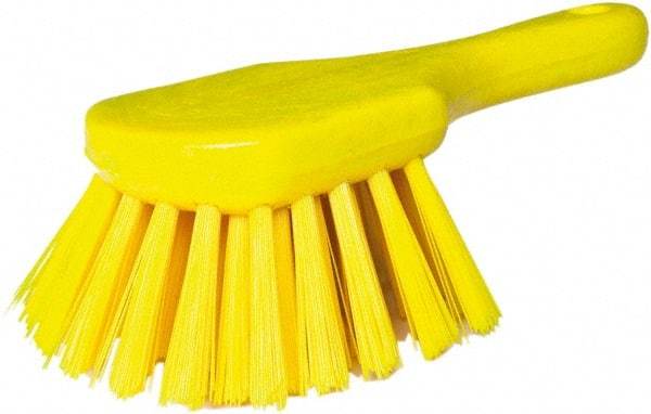 PRO-SOURCE - 1-3/4" Bristle Length, Plastic Utility Scrub Brush - 4-1/2" Long x 3-3/4" Wide Head, 8-1/2" OAL, Short Handle, Yellow, Foam Block - Makers Industrial Supply