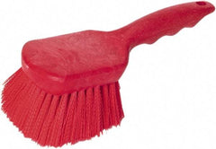 PRO-SOURCE - 1-3/4" Bristle Length, Plastic Utility Scrub Brush - 4-1/2" Long x 3-3/4" Wide Head, 8-1/2" OAL, Short Handle, Red, Foam Block - Makers Industrial Supply