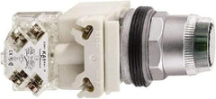 Schneider Electric - 1.18 Inch Mount Hole, Extended Straight, Pushbutton Switch - Round, White Pushbutton, Illuminated, Momentary (MO), Weatherproof, Dust and Oil Resistant - Makers Industrial Supply