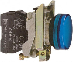 Square D - 110-120 VAC Blue Lens LED Indicating Light - Round Lens, Screw Clamp Connector, 46.5mm OAL x 30mm Wide, Shock Resistant, Vibration Resistant - Makers Industrial Supply