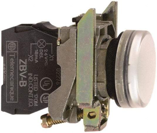 Square D - 110-120 VAC White Lens LED Indicating Light - Round Lens, Screw Clamp Connector, 46.5mm OAL x 30mm Wide, Shock Resistant, Vibration Resistant - Makers Industrial Supply