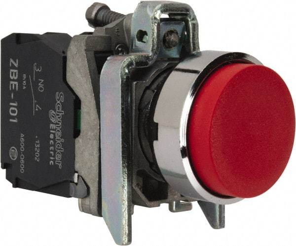 Square D - 22mm Mount Hole, Extended Straight, Pushbutton Switch Only - Round, Red Pushbutton, Nonilluminated, Momentary (MO) - Makers Industrial Supply