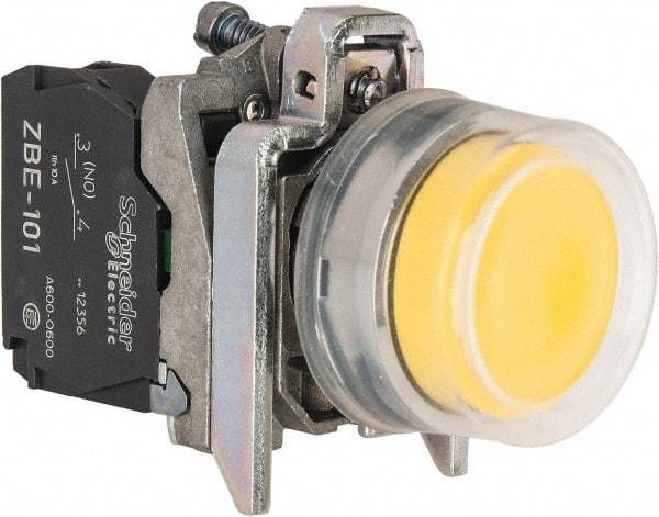 Square D - 0.87 Inch Mount Hole, Pushbutton Switch Only - Round, Yellow Pushbutton, Illuminated, Momentary (MO), Shock and Vibration Resistant - Makers Industrial Supply