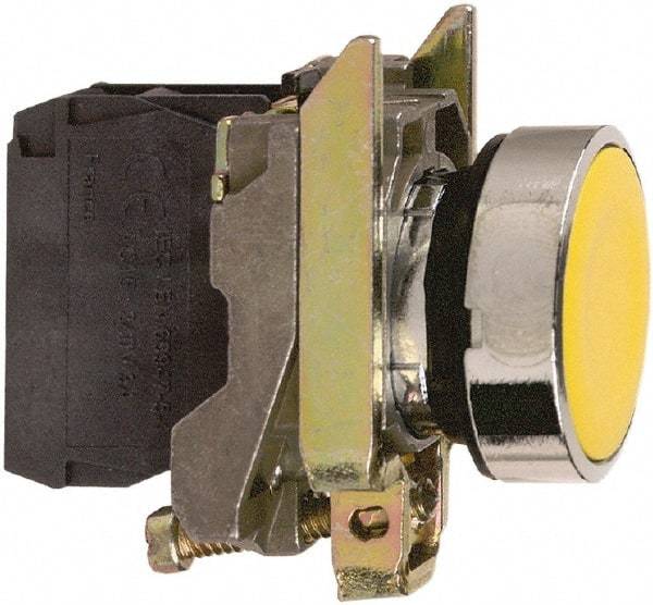 Square D - 0.87 Inch Mount Hole, Flush, Pushbutton Switch Only - Round, Yellow Pushbutton, Nonilluminated, Momentary (MO), Shock and Vibration Resistant - Makers Industrial Supply