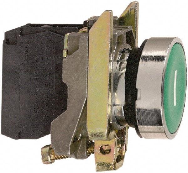 Square D - 0.87 Inch Mount Hole, Flush, Pushbutton Switch Only - Round, Green Pushbutton, Nonilluminated, Momentary (MO), Shock and Vibration Resistant - Makers Industrial Supply