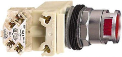 Schneider Electric - 30mm Mount Hole, Extended Straight, Pushbutton Switch with Contact Block - Red Pushbutton, Momentary (MO) - Makers Industrial Supply