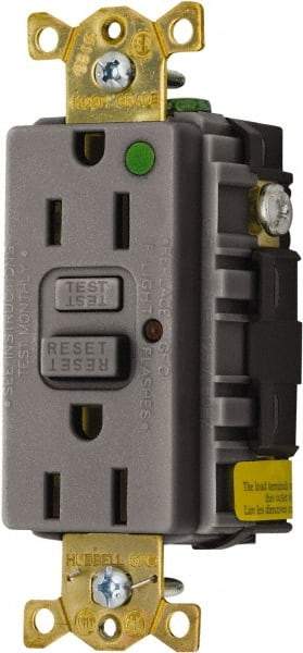 Hubbell Wiring Device-Kellems - 1 Phase, 5-15R NEMA, 125 VAC, 15 Amp, Self Grounding, GFCI Receptacle - 2 Pole, Back and Side Wiring, Hospital Grade - Makers Industrial Supply