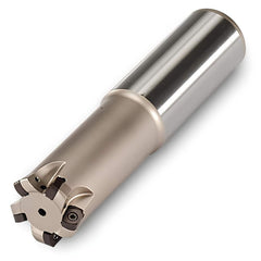 Indexable High-Feed End Mill: 3/4″ Cut Dia, 0.7283″ Cylindrical Shank Uses 3 UNLU Inserts, 0.032″ Max Depth, 6-1/4″ OAL, Through Coolant