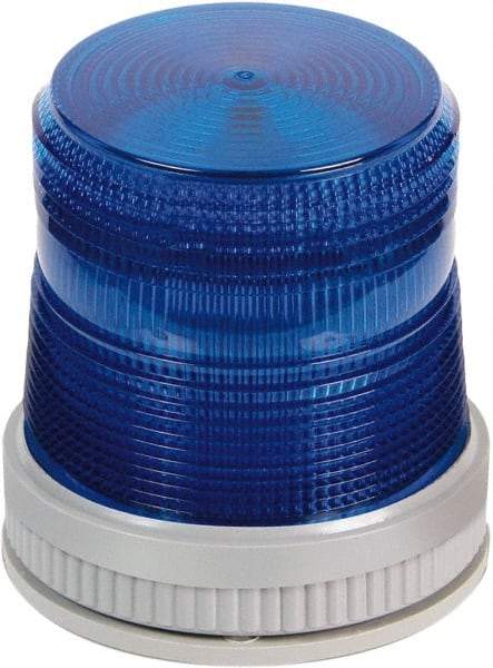 Edwards Signaling - 120 VAC, 4X NEMA Rated, LED, Blue, Flashing, Steady Light - 65 Flashes per min, 3/4 Inch Pipe, 3-3/4 Inch Diameter, 4-3/4 Inch High, Panel Mount, Pipe Mount, Wall Mount - Makers Industrial Supply