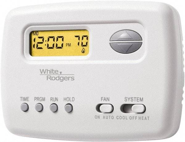 White-Rodgers - 45 to 90°F, 1 Heat, 1 Cool, Digital Programmable Thermostat - 20 to 30 Volts, Horizontal Mount, Manual Switch - Makers Industrial Supply