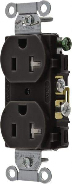 Hubbell Wiring Device-Kellems - 125 VAC, 20 Amp, 5-20R NEMA Configuration, Black, Specification Grade, Self Grounding Duplex Receptacle - 1 Phase, 2 Poles, 3 Wire, Flush Mount, Tamper Resistant - Makers Industrial Supply