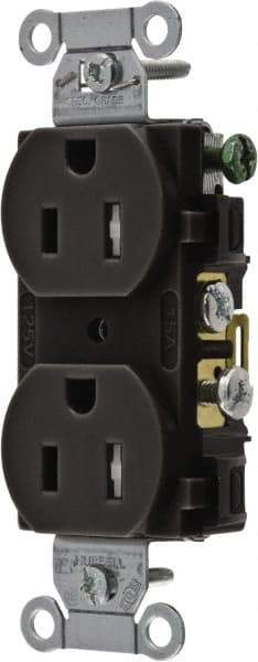 Hubbell Wiring Device-Kellems - 125 VAC, 15 Amp, 5-15R NEMA Configuration, Black, Specification Grade, Self Grounding Duplex Receptacle - 1 Phase, 2 Poles, 3 Wire, Flush Mount, Tamper Resistant - Makers Industrial Supply