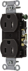 Hubbell Wiring Device-Kellems - 125 VAC, 15 Amp, 5-15R NEMA Configuration, Black, Specification Grade, Self Grounding Duplex Receptacle - 1 Phase, 2 Poles, 3 Wire, Flush Mount, Tamper Resistant - Makers Industrial Supply