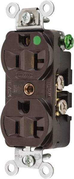 Hubbell Wiring Device-Kellems - 125 VAC, 20 Amp, 5-20R NEMA Configuration, Brown, Hospital Grade, Self Grounding Duplex Receptacle - 1 Phase, 2 Poles, 3 Wire, Flush Mount, Chemical, Corrosion and Impact Resistant - Makers Industrial Supply