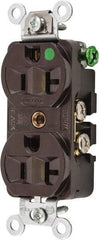 Hubbell Wiring Device-Kellems - 125 VAC, 20 Amp, 5-20R NEMA Configuration, Brown, Hospital Grade, Self Grounding Duplex Receptacle - 1 Phase, 2 Poles, 3 Wire, Flush Mount, Chemical, Corrosion and Impact Resistant - Makers Industrial Supply