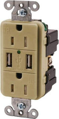 Hubbell Wiring Device-Kellems - 2 USB Port, 2 Receptacle, 125 VAC, 5 VDC USB Receptacle - 5-15R NEMA Configuration, 15 Amp, Ivory, 3.8 Amp Charging Power, Screw Mount - Makers Industrial Supply