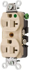 Hubbell Wiring Device-Kellems - 125 VAC, 20 Amp, 5-20R NEMA Configuration, Ivory, Hospital Grade, Self Grounding Duplex Receptacle - 1 Phase, 2 Poles, 3 Wire, Flush Mount, Chemical, Corrosion and Impact Resistant - Makers Industrial Supply