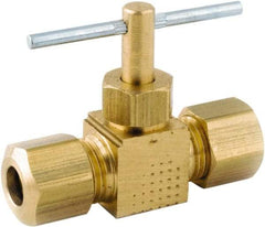 ANDERSON METALS - 3/8 x 3/8" Pipe, Inline Metal Seat Needle Valve - Brass Seal, Compression x Compression Ends, Lead Free Brass Valve, 150 Max psi - Makers Industrial Supply