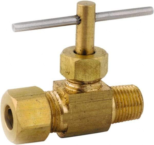 ANDERSON METALS - 1/4 x 1/8" Pipe, Inline Metal Seat Needle Valve - Brass Seal, Compression x MIP Ends, Lead Free Brass Valve, 150 Max psi - Makers Industrial Supply