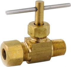 ANDERSON METALS - 1/4 x 1/4" Pipe, Inline Metal Seat Needle Valve - Brass Seal, Compression x MIP Ends, Lead Free Brass Valve, 150 Max psi - Makers Industrial Supply