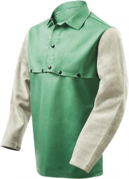 Steiner - Size 4XL, 19" Long, Flame Resistant, Cape Sleeves & Bib - Cotton & Leather, 9 oz, Green & Gray - Makers Industrial Supply