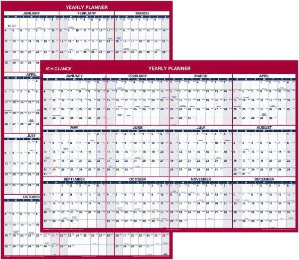 AT-A-GLANCE - 1 Sheet, 32 x 48", Erasable Wall Planner - Blue & Red - Makers Industrial Supply