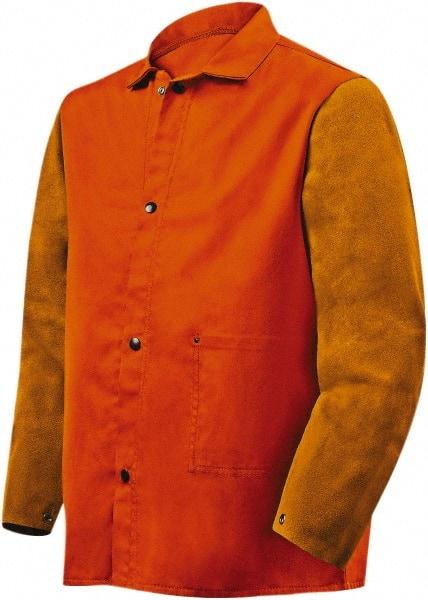 Steiner - Size 4XL Flame Resistant/Retardant Jacket - Orange, Rust, Cotton & Leather, Snaps Closure - Makers Industrial Supply