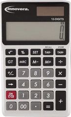 innovera - 12-Digit LCD 4 Function Handheld Calculator - 14mm Display Size, Silver & Black, Solar & Battery Powered - Makers Industrial Supply