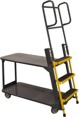 Ballymore - 63" 3 Step Ladder/Cart - Merchandise Ladder Cart, 1,000 Lb Capacity, 28" Platform Height, 21" Base Width x 51" Base Depth, Abrasive Mat Tread - Makers Industrial Supply