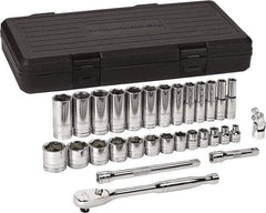 GearWrench - 30 Piece 3/8" Drive Chrome Finish Deep Well Socket Set - 6 Points, 1/4" to 1" Range, Inch Measurement Standard - Makers Industrial Supply