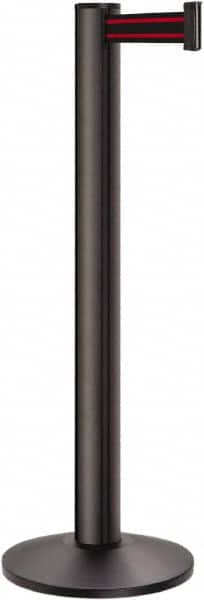 Lavi Industries - 40" High, 2-3/4" Pole Diam, Stanchion - 14" Base Diam, Dome Cast Iron Base, Black Aluminum Post, 13' x 2" Tape, Single Line Tape - Makers Industrial Supply