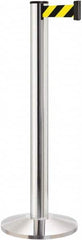 Lavi Industries - 40" High, 2-3/4" Pole Diam, Stanchion - 14" Base Diam, Dome Cast Iron Base, Polished Chrome (Color) Aluminum Post, 13' x 2" Tape, Single Line Tape - Makers Industrial Supply