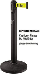 Lavi Industries - 38-1/4" High, 3-1/4" Pole Diam, Stanchion - 16" Base Diam, Dome Recycled Rubber Base, Black Plastic Post, 12' x 2" Tape, Single Line Tape, For Outdoor Use - Makers Industrial Supply