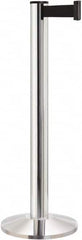 Lavi Industries - 40" High, 2-3/4" Pole Diam, Stanchion - 14" Base Diam, Dome Cast Iron Base, Polished Chrome (Color) Aluminum Post, 13' x 2" Tape, Single Line Tape - Makers Industrial Supply