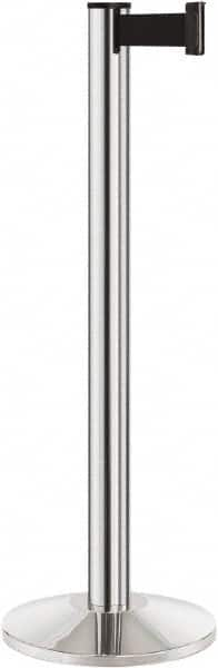 Lavi Industries - 40" High, 2-3/4" Pole Diam, Stanchion - 14" Base Diam, Dome Cast Iron Base, Polished Chrome (Color) Aluminum Post, 7' x 2" Tape, Single Line Tape - Makers Industrial Supply