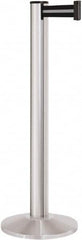 Lavi Industries - 40" High, 2-3/4" Pole Diam, Stanchion - 14" Base Diam, Dome Cast Iron Base, Satin Chrome (Color) Aluminum Post, 13' x 2" Tape, Single Line Tape - Makers Industrial Supply