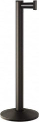 Lavi Industries - 40" High, 2-3/4" Pole Diam, Stanchion - 14" Base Diam, Dome Cast Iron Base, Black Aluminum Post, 7' x 2" Tape, Single Line Tape - Makers Industrial Supply