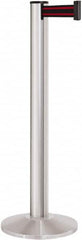 Lavi Industries - 40" High, 2-3/4" Pole Diam, Stanchion - 14" Base Diam, Dome Cast Iron Base, Satin Chrome (Color) Aluminum Post, 13' x 2" Tape, Single Line Tape - Makers Industrial Supply