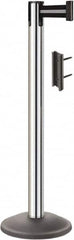 Lavi Industries - 38-1/2" High, 2-3/4" Pole Diam, Stanchion - 12-1/2" Base Diam, Round Steel Base, Polished Chrome (Color) Steel Post, 7' x 2" Tape, Single Line Tape - Makers Industrial Supply