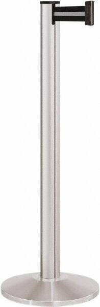 Lavi Industries - 40" High, 2-3/4" Pole Diam, Stanchion - 14" Base Diam, Dome Cast Iron Base, Satin Chrome (Color) Aluminum Post, 7' x 2" Tape, Single Line Tape - Makers Industrial Supply