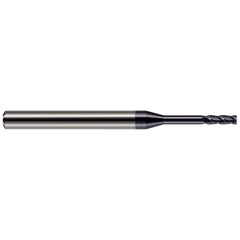 Corner Radius End Mill: 0.078″ Dia, 15/64″ LOC, 0.01″ Radius, 4 Flutes, Solid Carbide 2″ OAL, 1/8″ Shank Dia, 30 ° Helix, AlTiN Coated, Corner Radius End